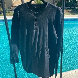 Mark Anthony long sleeve button up henley dark blue/green | SZ M
